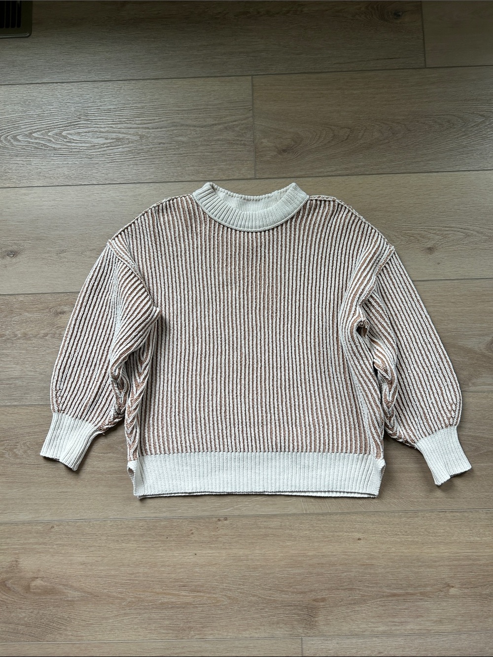 aerie Striped Cream and Blush Ribbed Sweater